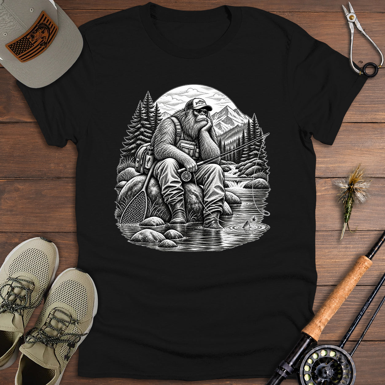 Sasquatch Fly-Fishing Angler T-Shirt