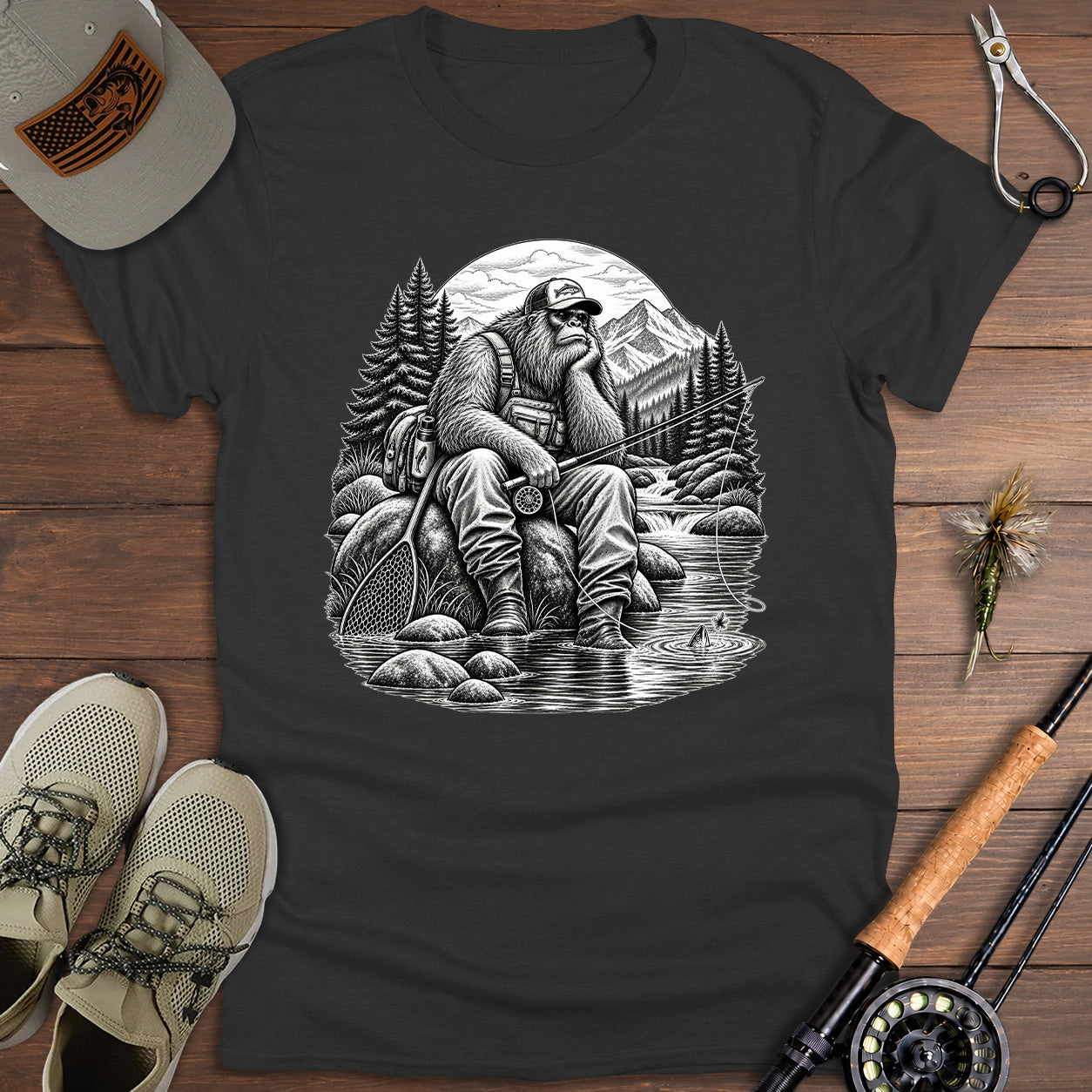 Sasquatch Fly-Fishing Angler T-Shirt