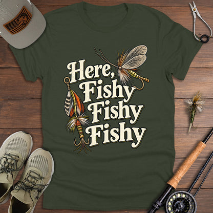 Here Fishy Vintage Fly-Fishing T-Shirt