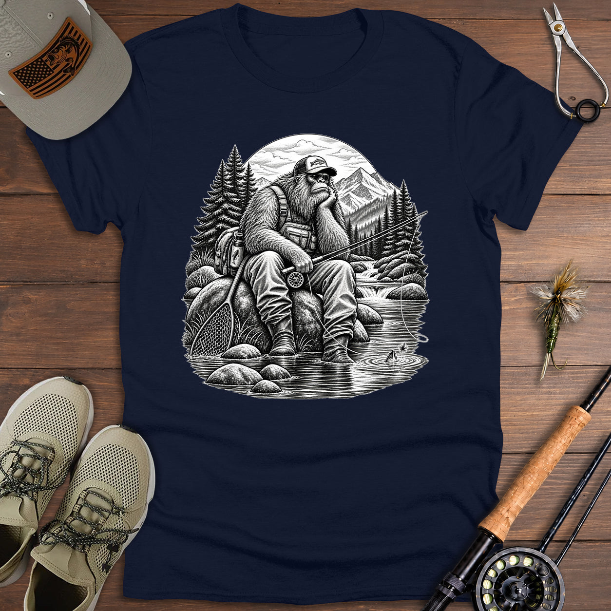 Sasquatch Fly-Fishing Angler T-Shirt